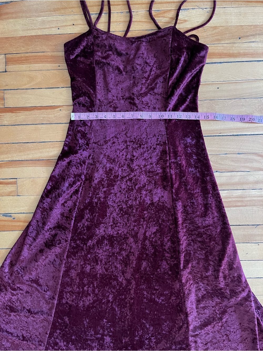Vintage 90s Y2K Burgundy Stretch Velvet Whimsigoth Maxi Dress Sm/Md - Picture 9 of 10